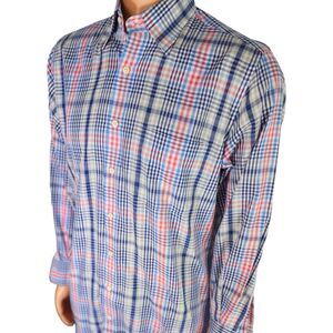 Bullock & Jones Men's Blue Red Gingham  Check Long Sleeve Shirt Size M Medium